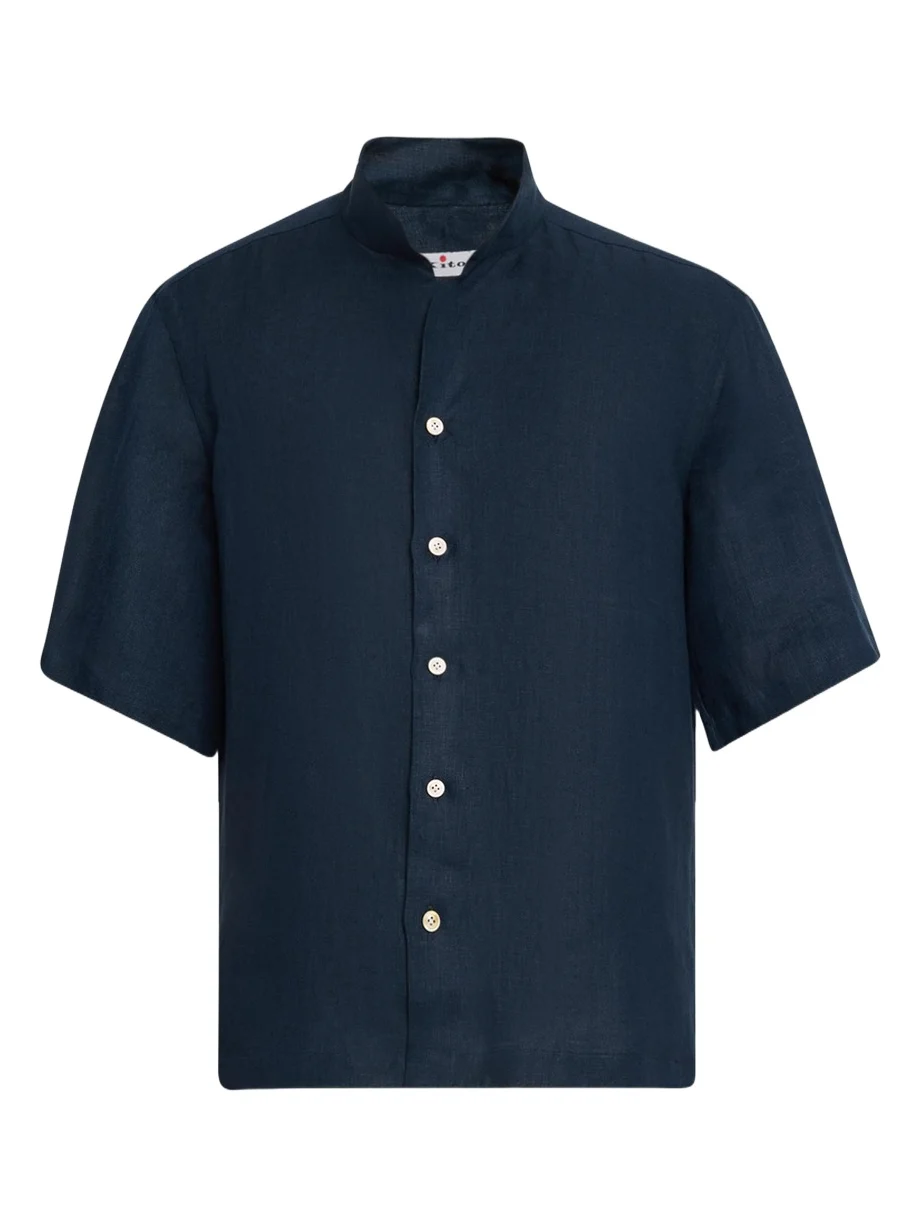 Kiton Men's Cotton Nehru-Collar Short-Sleeve Shirt