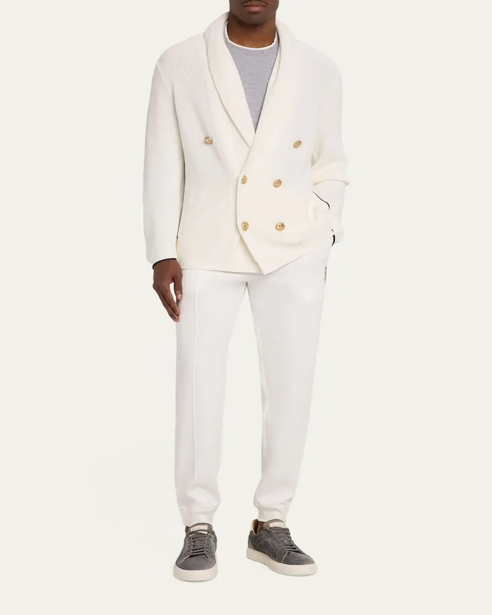 Brunello Cucinelli Men's Cotton Knit Double-Breasted Shawl Cardigan | Thumbnail 2 Brunello Cucinelli Men's Cotton Knit Double-Breasted Shawl Cardigan | Thumbnail 2