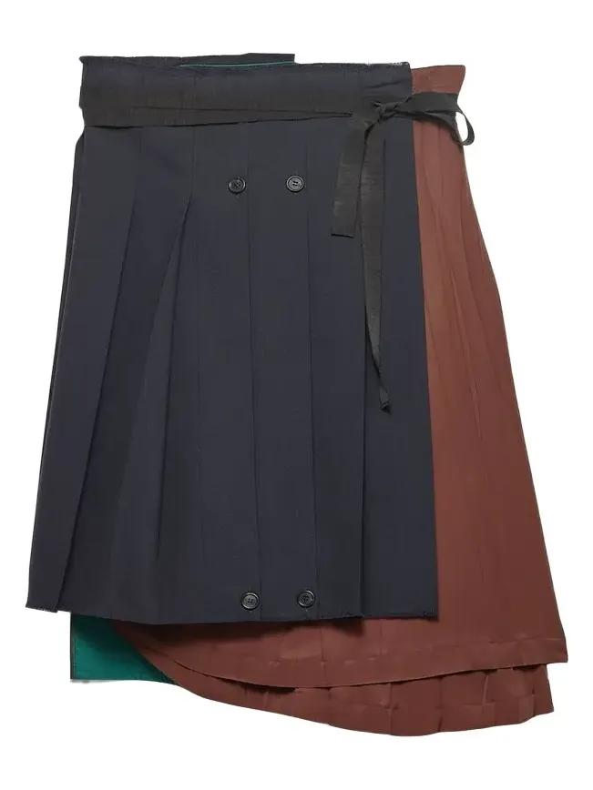 Pleated Wool Patchwork Midi Skirt Pleated Wool Patchwork Midi Skirt