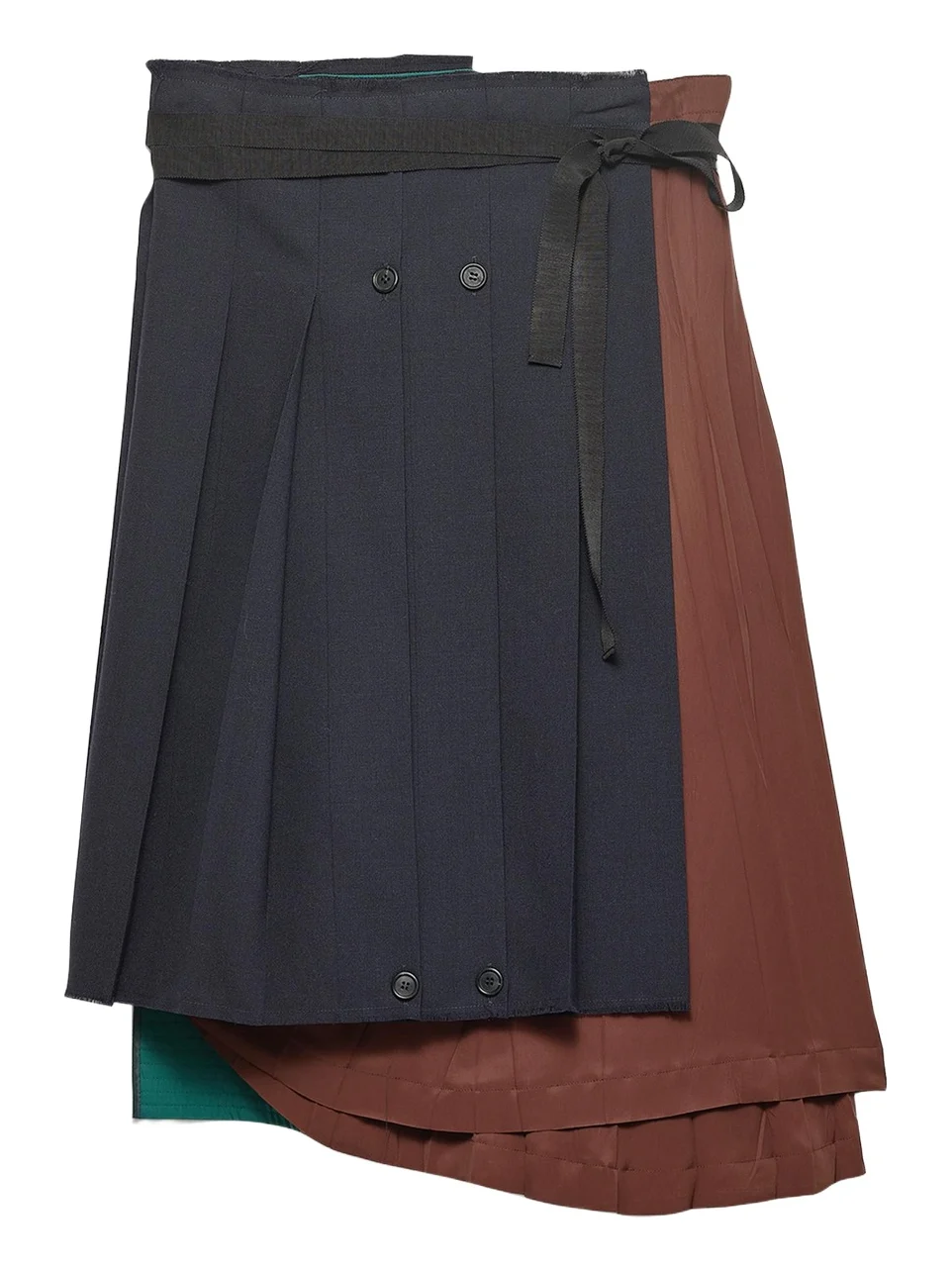 Prada Pleated Wool Patchwork Midi Skirt