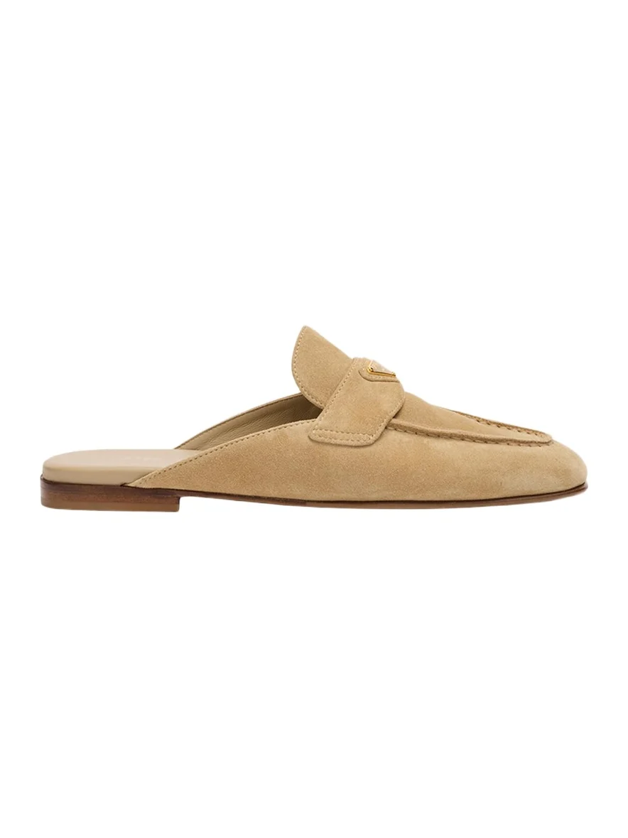 Prada Triangle Logo Suede Loafer Mules