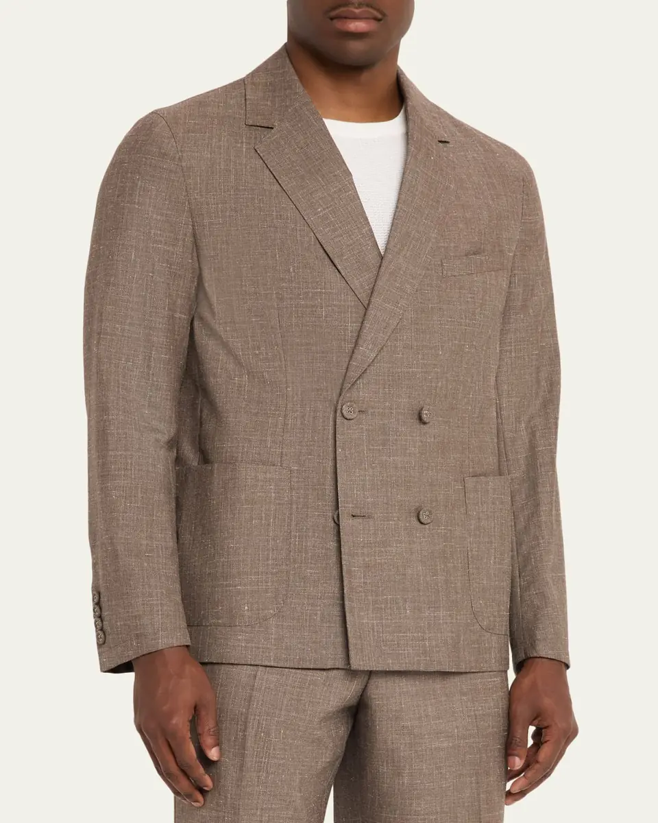 OFFICINE GÉNÉRALE Men's Light Brown Wool Leon Double-Breasted Sport Coat | Thumbnail 4 OFFICINE GÉNÉRALE Men's Light Brown Wool Leon Double-Breasted Sport Coat | Thumbnail 4