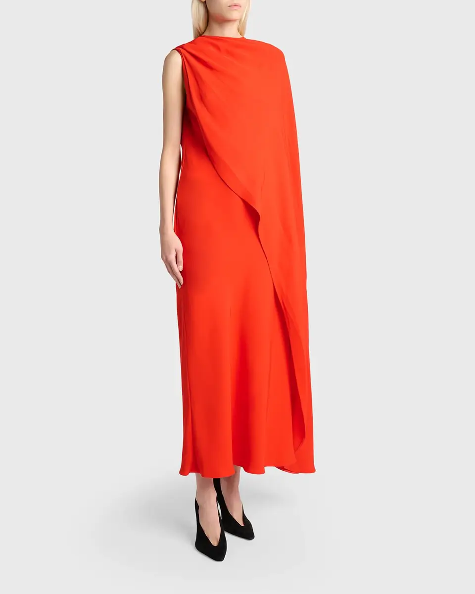 Balenciaga Silk-Wool Draped Cape Midi Dress | Thumbnail 3 Balenciaga Silk-Wool Draped Cape Midi Dress | Thumbnail 3