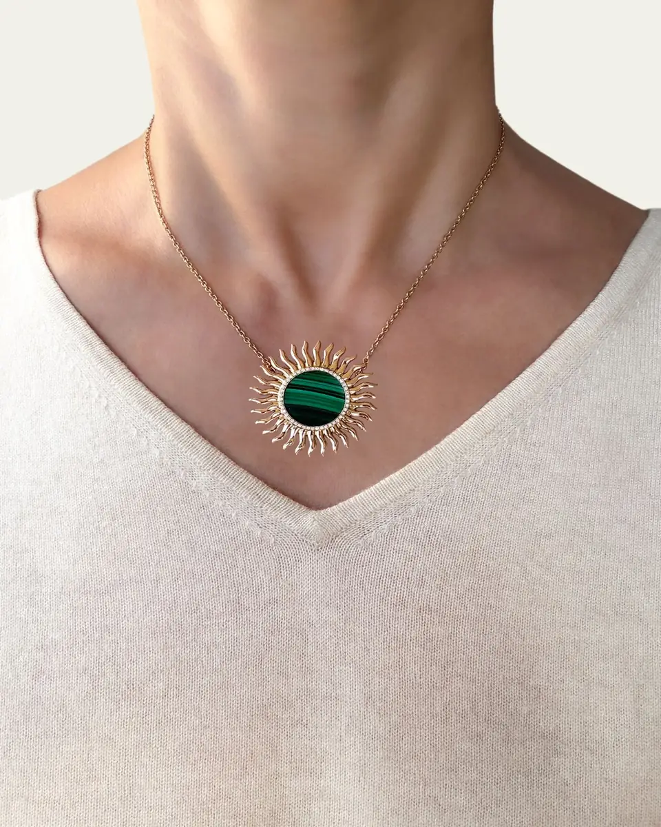 Haute Victoire 18K Malachite and Diamond Solar Necklace | Thumbnail 2 Haute Victoire 18K Malachite and Diamond Solar Necklace | Thumbnail 2