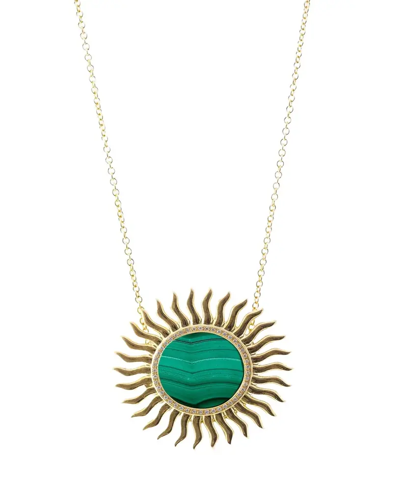 Haute Victoire 18K Malachite and Diamond Solar Necklace | Image 1 Haute Victoire 18K Malachite and Diamond Solar Necklace | Image 1