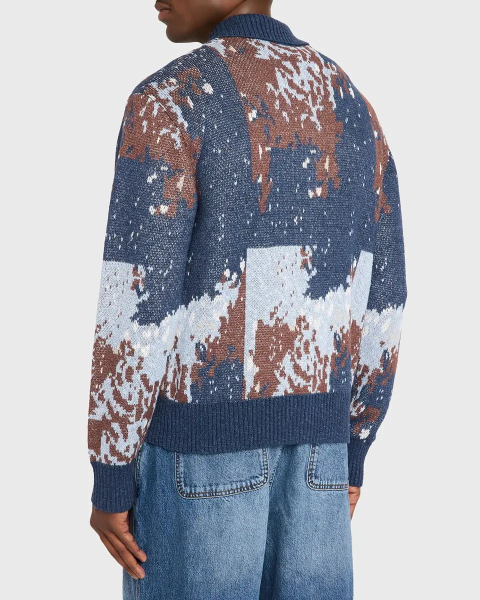 OFFICINE GÉNÉRALE Men's Multicolor Linen Blend Abstract Cardigan | Thumbnail 7
