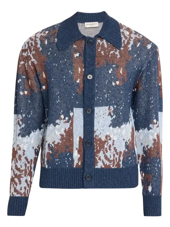 OFFICINE GÉNÉRALE Men's Multicolor Linen Blend Abstract Cardigan