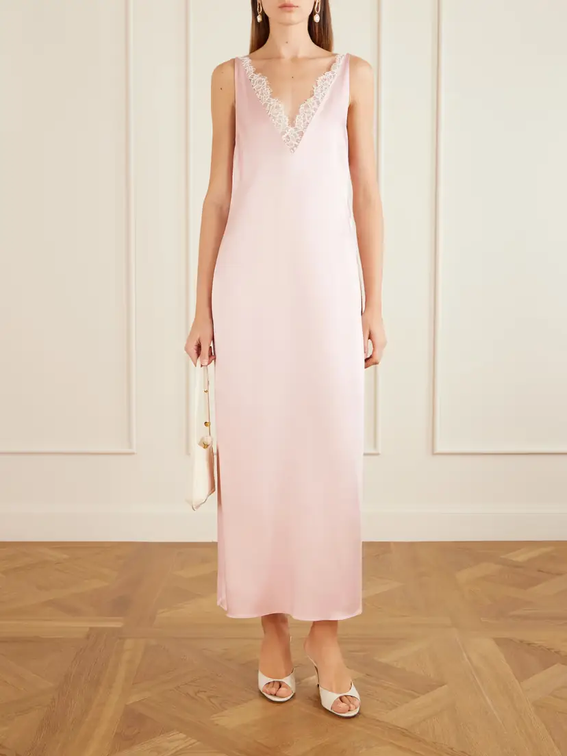 Stella McCartney Lace-trimmed Satin Midi Dress | Thumbnail 2 Stella McCartney Lace-trimmed Satin Midi Dress | Thumbnail 2