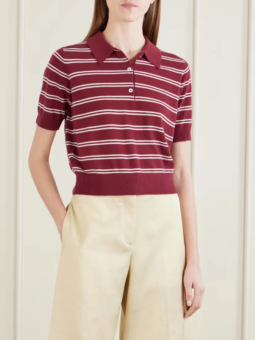 Arch4 Octavia Cropped Striped Cashmere Polo Shirt | Thumbnail 3