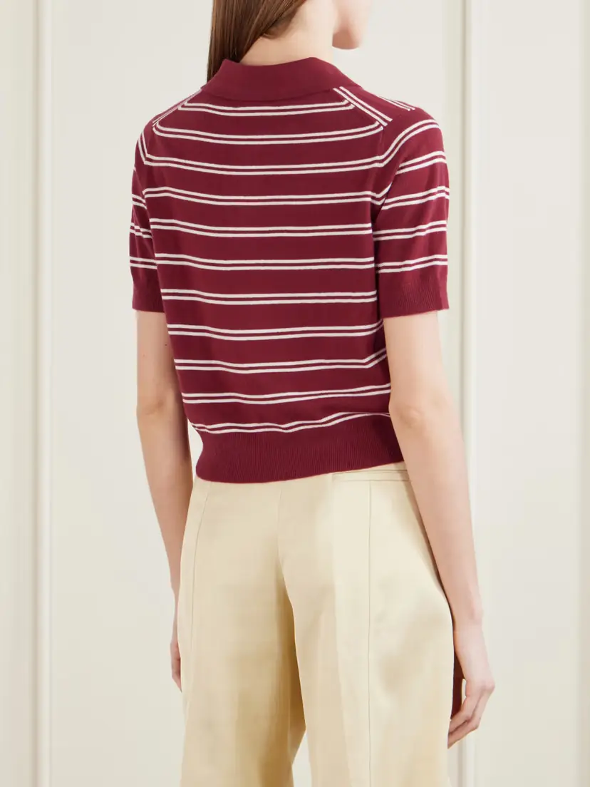 Arch4 Octavia Cropped Striped Cashmere Polo Shirt | Thumbnail 4