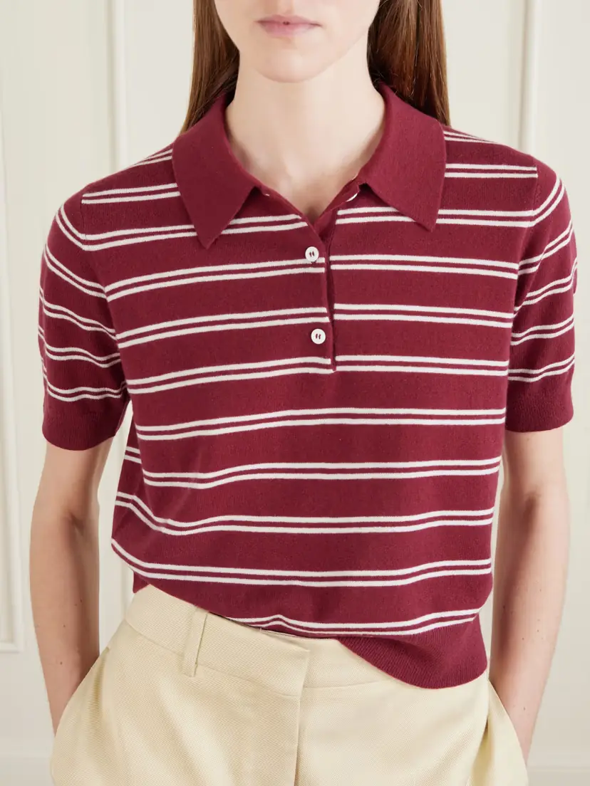 Arch4 Octavia Cropped Striped Cashmere Polo Shirt | Thumbnail 5