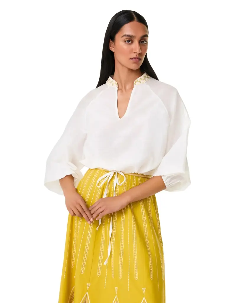 Emporio Sirenuse Circe Top with Papyrus Embroidery | Image 1 Emporio Sirenuse Circe Top with Papyrus Embroidery | Image 1