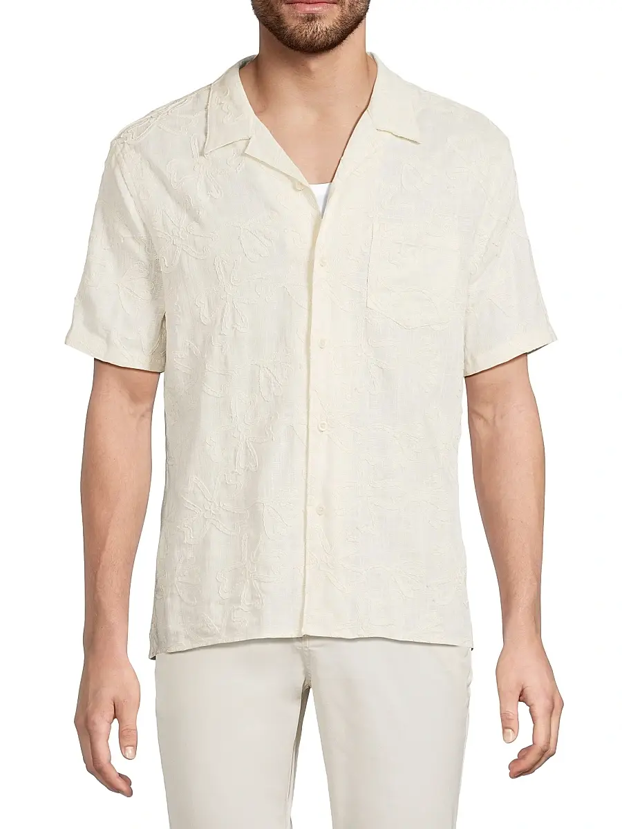 Vince Men's Embroidered Floral Camp Shirt | Thumbnail 3 Vince Men's Embroidered Floral Camp Shirt | Thumbnail 3