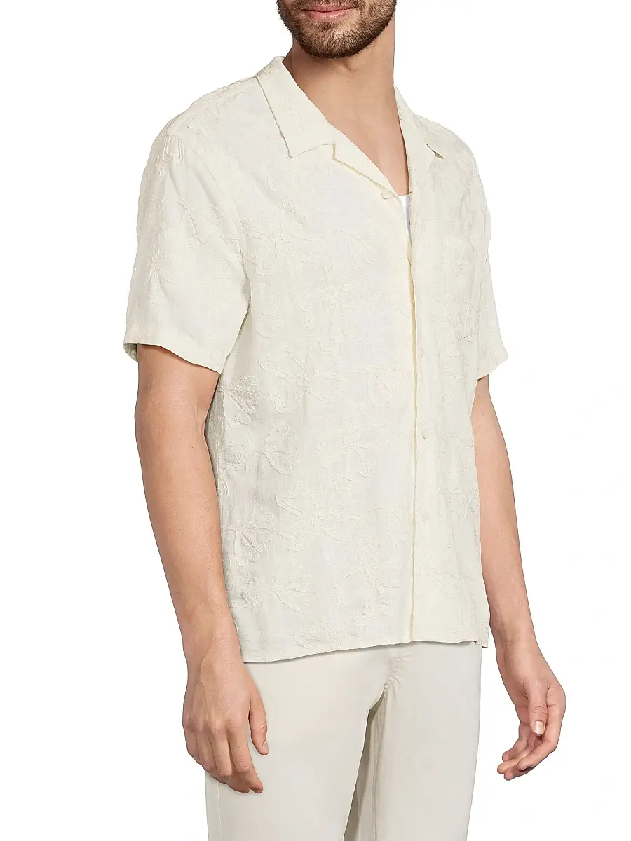 Vince Men's Embroidered Floral Camp Shirt | Thumbnail 4 Vince Men's Embroidered Floral Camp Shirt | Thumbnail 4