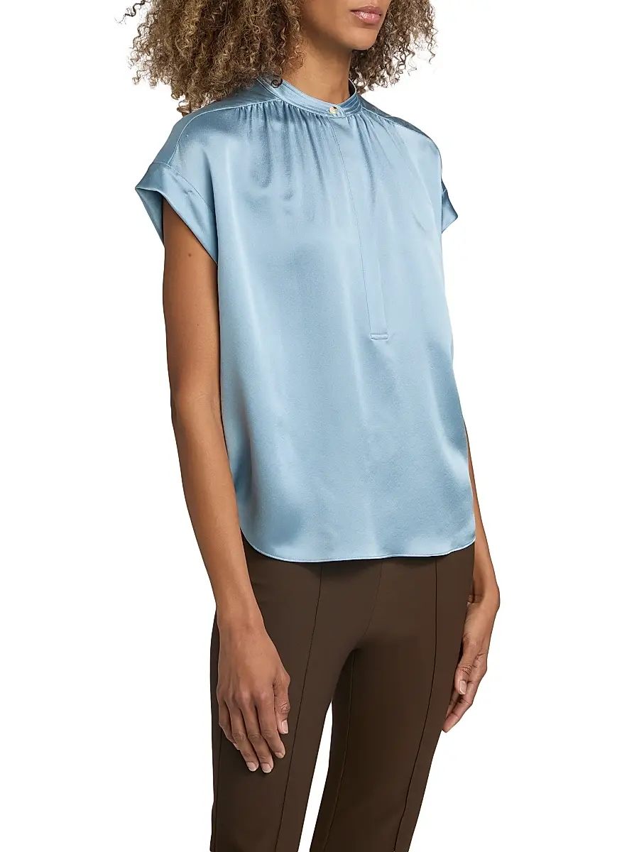 Vince Women's Silk Gathered Neck Cap-Sleeve Blouse | Thumbnail 4 Vince Women's Silk Gathered Neck Cap-Sleeve Blouse | Thumbnail 4