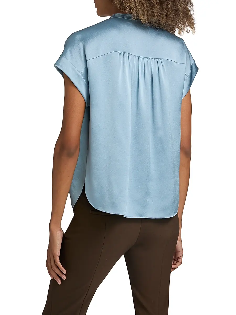Vince Women's Silk Gathered Neck Cap-Sleeve Blouse | Thumbnail 5 Vince Women's Silk Gathered Neck Cap-Sleeve Blouse | Thumbnail 5