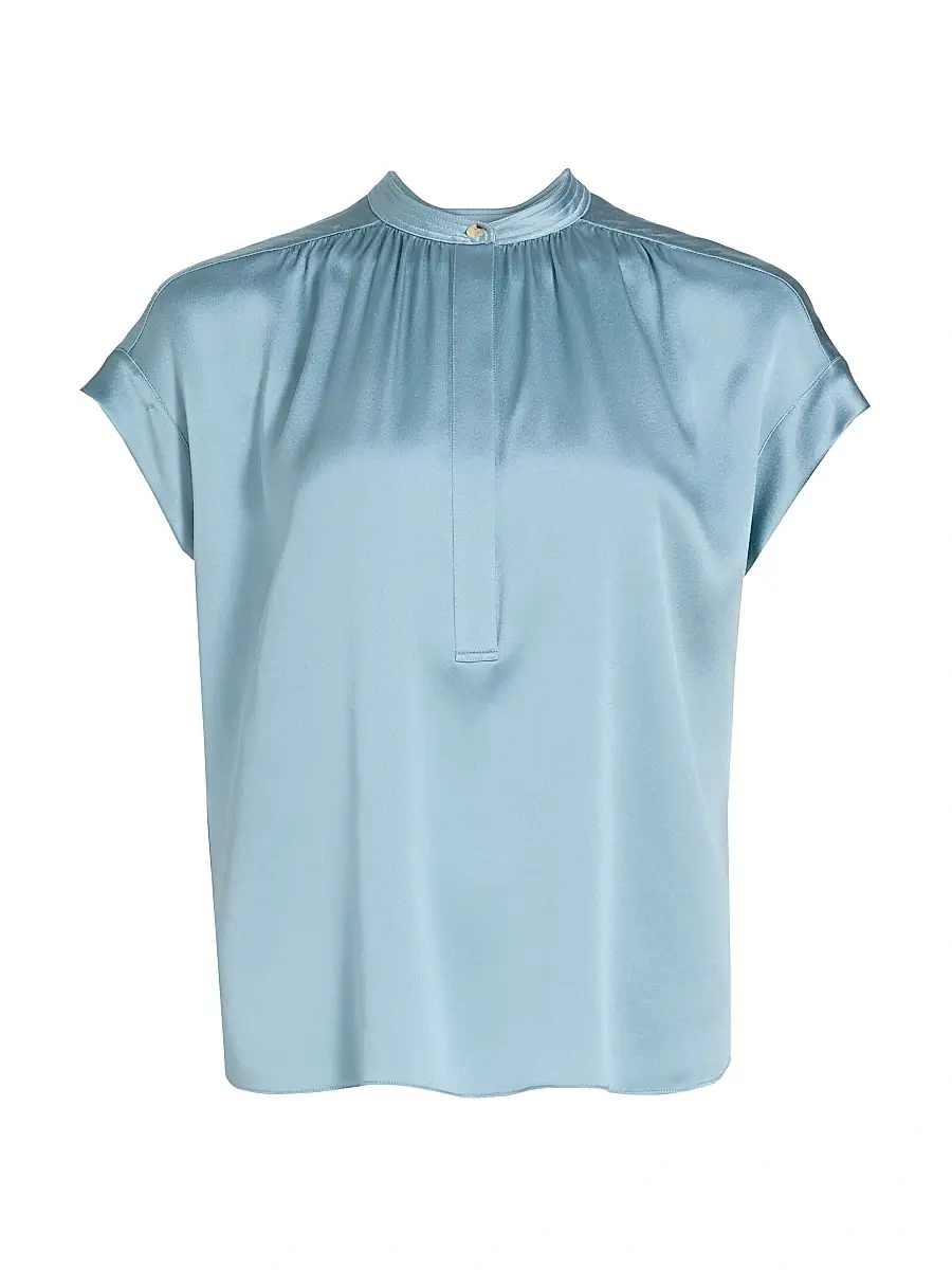 Vince Women's Silk Gathered Neck Cap-Sleeve Blouse
