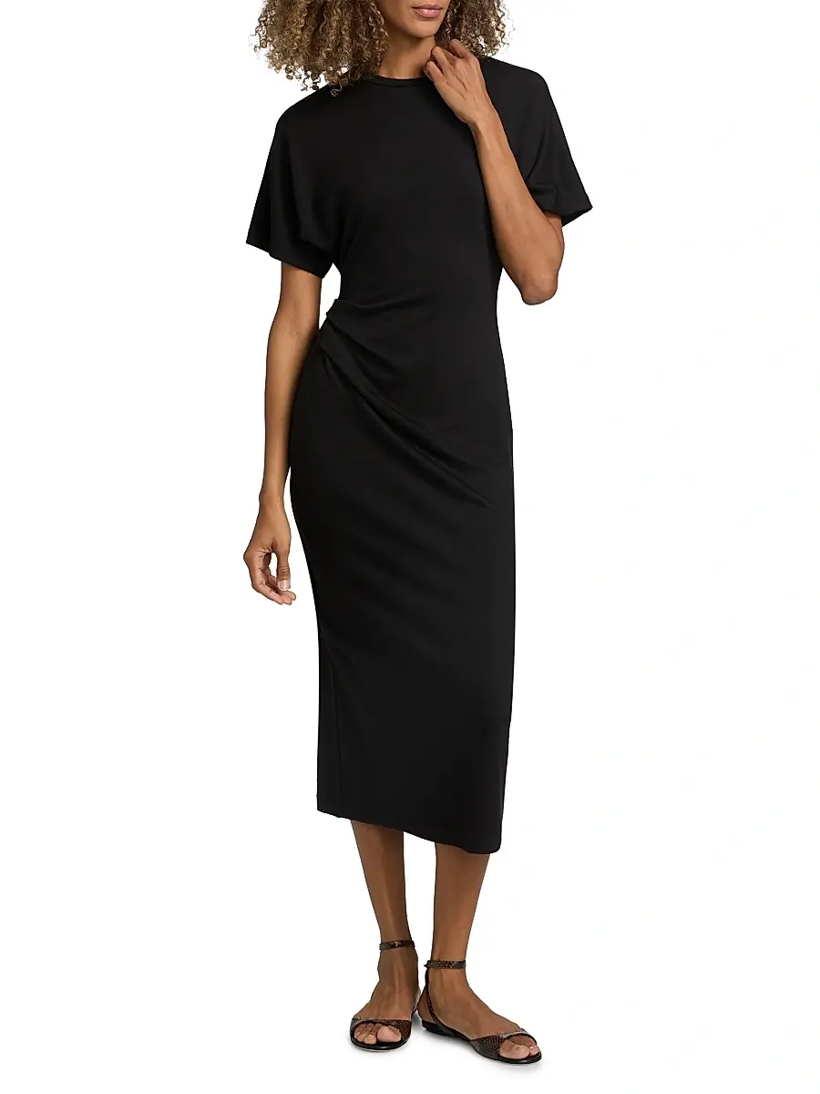 Vince Women's Side Ruched Jersey Midi-Dress | Thumbnail 2 Vince Women's Side Ruched Jersey Midi-Dress | Thumbnail 2