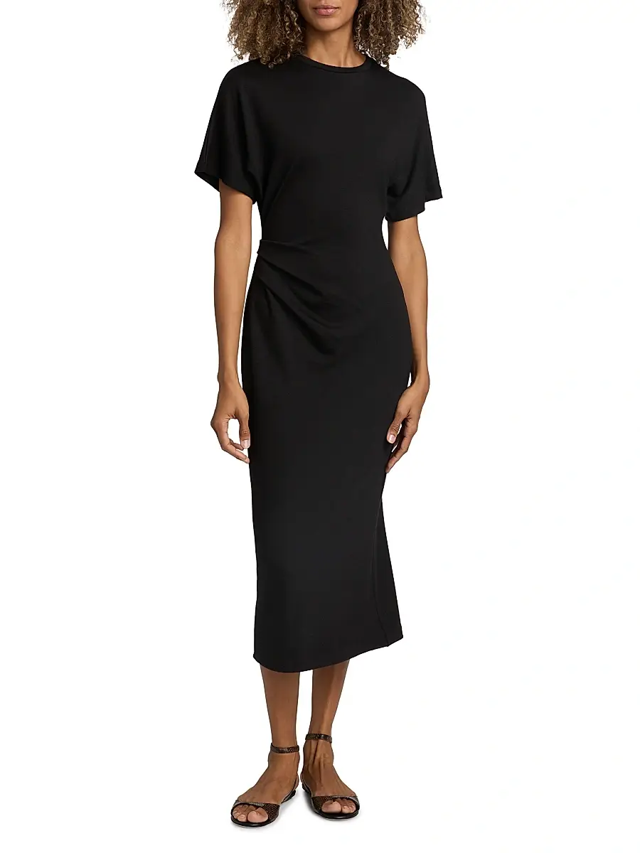 Vince Women's Side Ruched Jersey Midi-Dress | Thumbnail 3 Vince Women's Side Ruched Jersey Midi-Dress | Thumbnail 3
