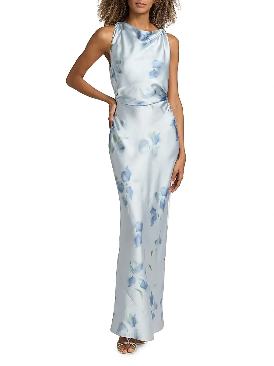 Vince Women's Petal Blur Twist-Shoulder Bias-Cut Maxi Dress | Thumbnail 2 Vince Women's Petal Blur Twist-Shoulder Bias-Cut Maxi Dress | Thumbnail 2