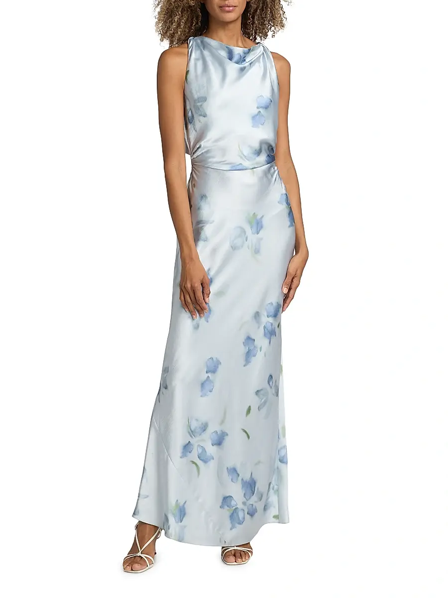 Vince Women's Petal Blur Twist-Shoulder Bias-Cut Maxi Dress | Thumbnail 3 Vince Women's Petal Blur Twist-Shoulder Bias-Cut Maxi Dress | Thumbnail 3
