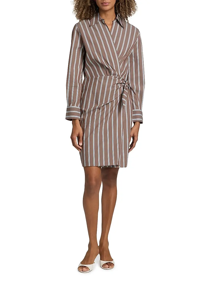 Vince Women's Striped Cotton Wrap Minidress | Thumbnail 3 Vince Women's Striped Cotton Wrap Minidress | Thumbnail 3