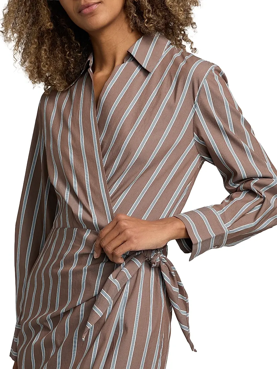 Vince Women's Striped Cotton Wrap Minidress | Thumbnail 6 Vince Women's Striped Cotton Wrap Minidress | Thumbnail 6