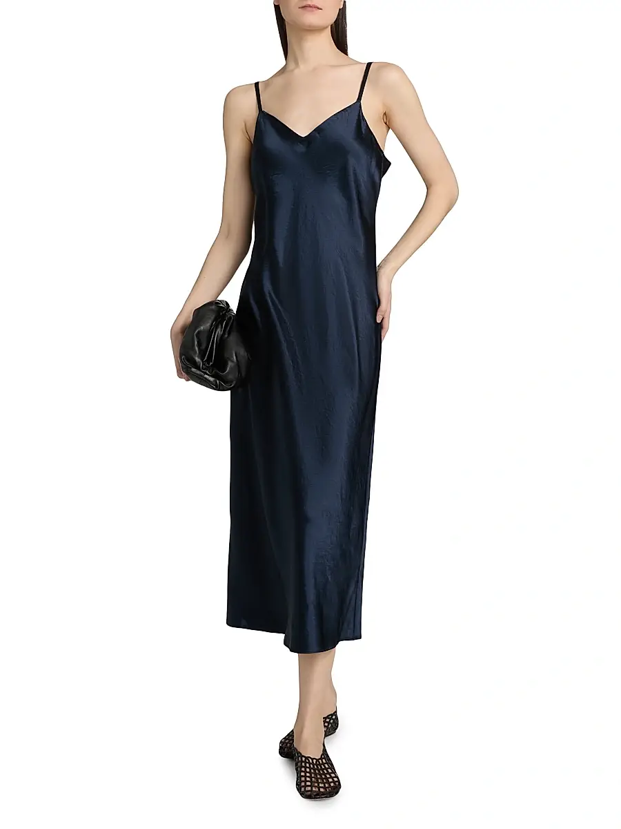 Vince Women's Satin V-Neck Slip Midi-Dress | Thumbnail 3 Vince Women's Satin V-Neck Slip Midi-Dress | Thumbnail 3
