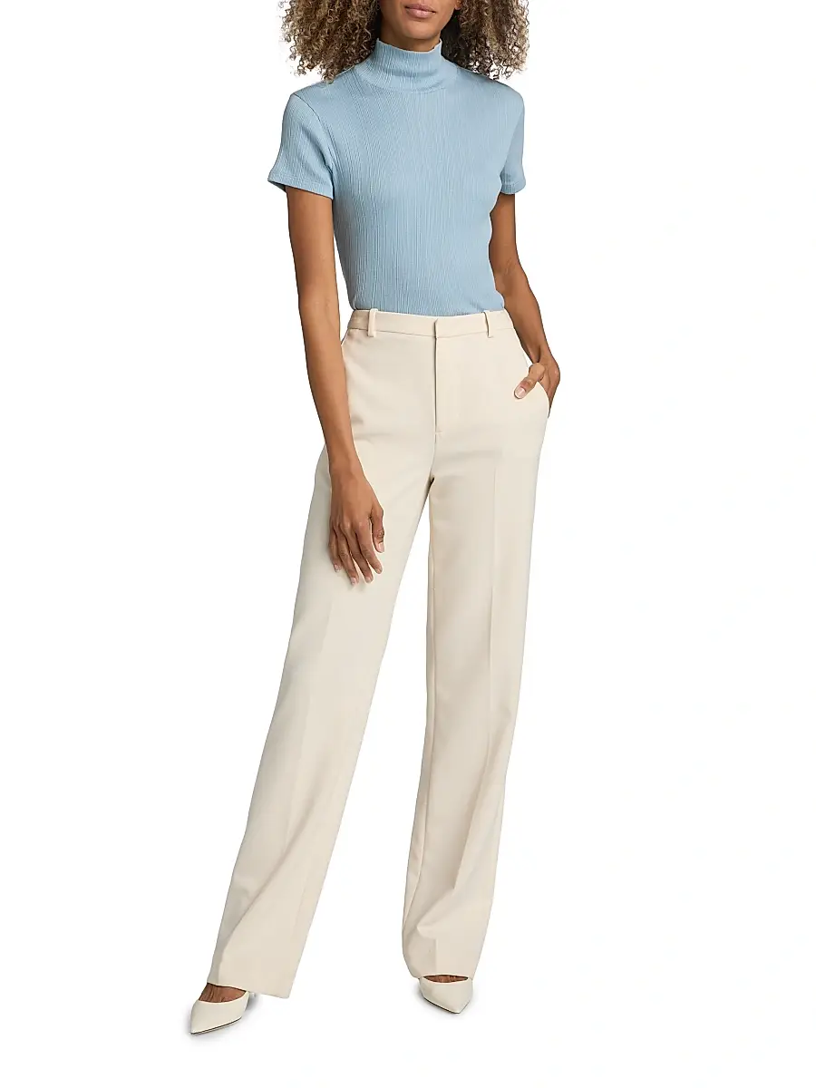 Vince Women's Rib-Knit Mock Turleneck Short-Sleeve Top | Thumbnail 2 Vince Women's Rib-Knit Mock Turleneck Short-Sleeve Top | Thumbnail 2