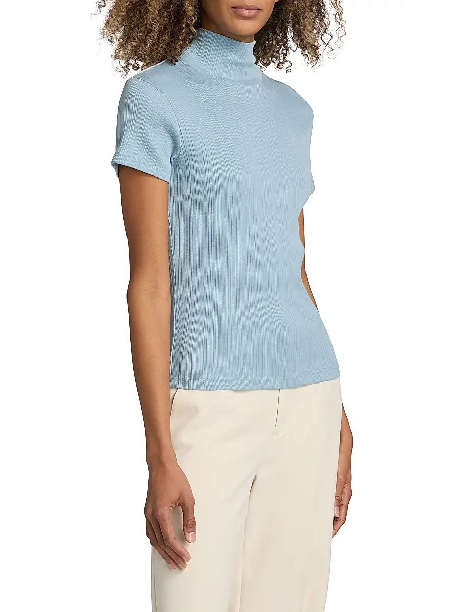 Vince Women's Rib-Knit Mock Turleneck Short-Sleeve Top | Thumbnail 4 Vince Women's Rib-Knit Mock Turleneck Short-Sleeve Top | Thumbnail 4