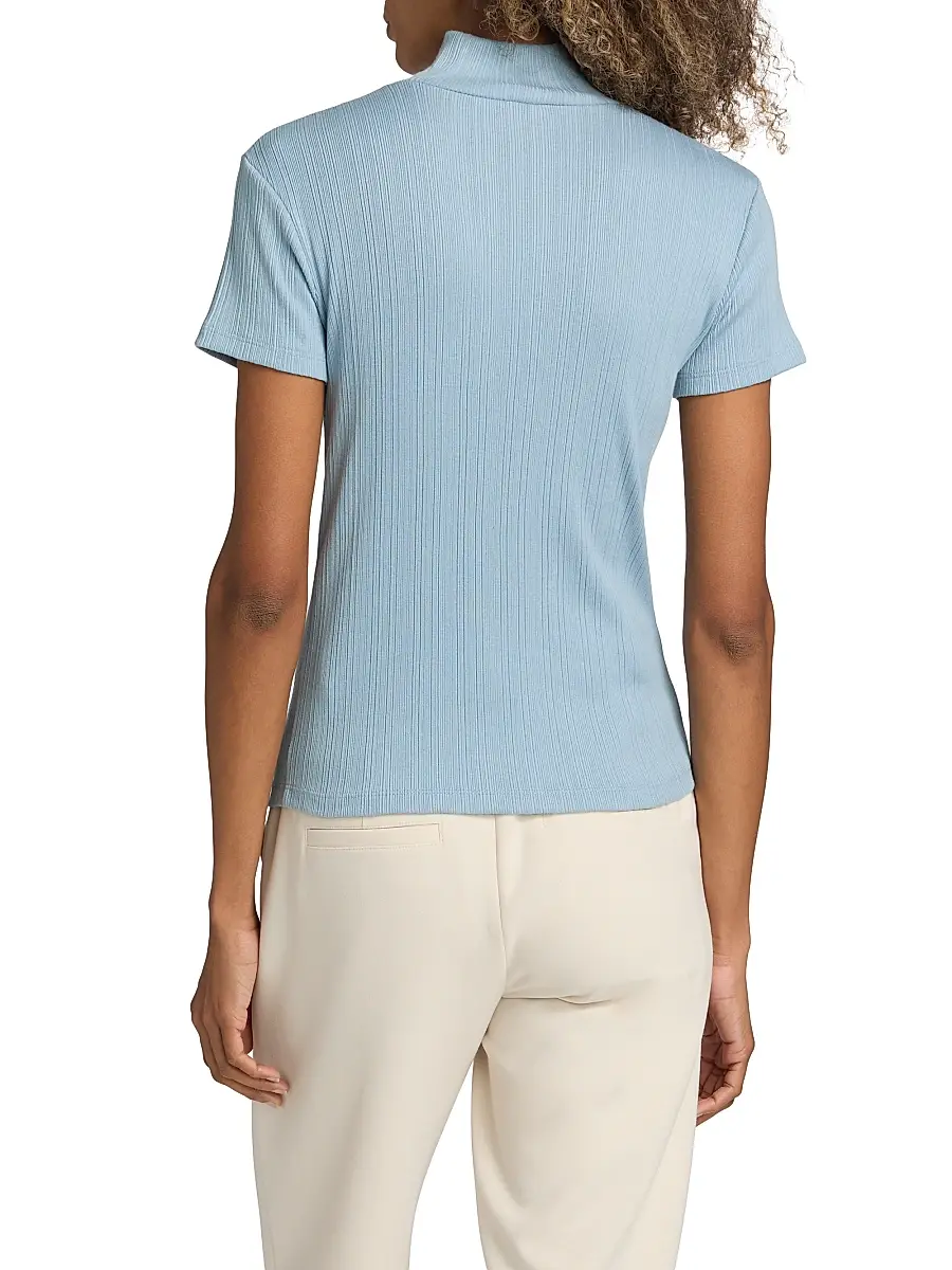 Vince Women's Rib-Knit Mock Turleneck Short-Sleeve Top | Thumbnail 5 Vince Women's Rib-Knit Mock Turleneck Short-Sleeve Top | Thumbnail 5