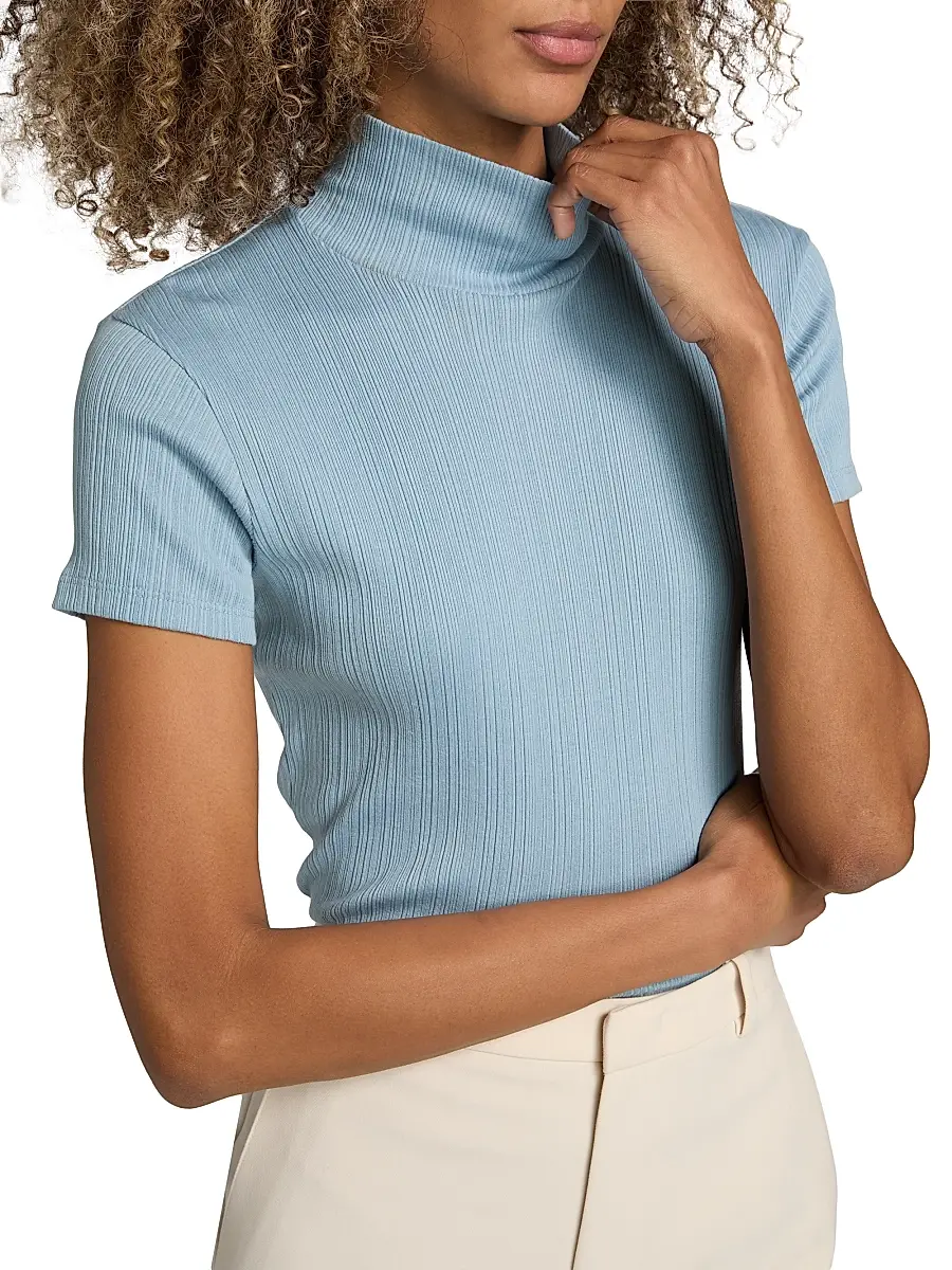 Vince Women's Rib-Knit Mock Turleneck Short-Sleeve Top | Thumbnail 6 Vince Women's Rib-Knit Mock Turleneck Short-Sleeve Top | Thumbnail 6