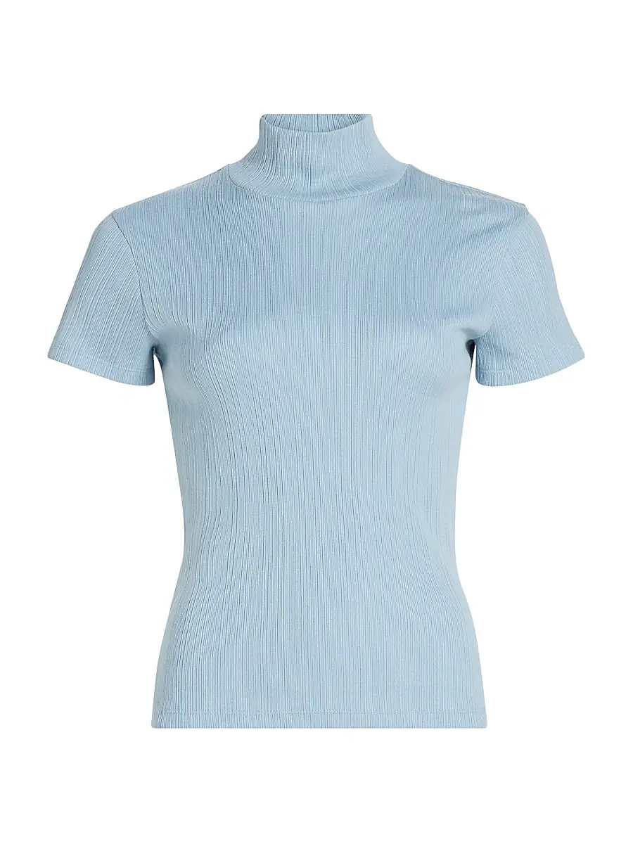 Vince Women's Rib-Knit Mock Turleneck Short-Sleeve Top