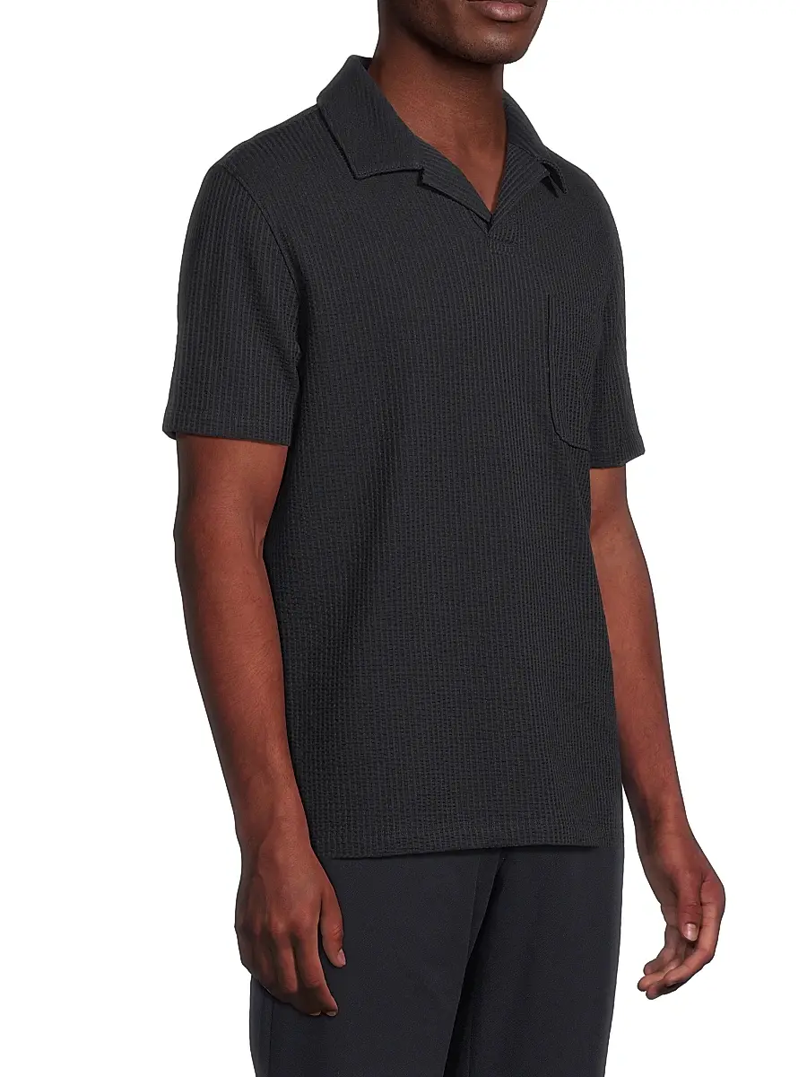 Vince Men's Waffle-Knit Stretch-Cotton Polo Shirt | Thumbnail 4 Vince Men's Waffle-Knit Stretch-Cotton Polo Shirt | Thumbnail 4