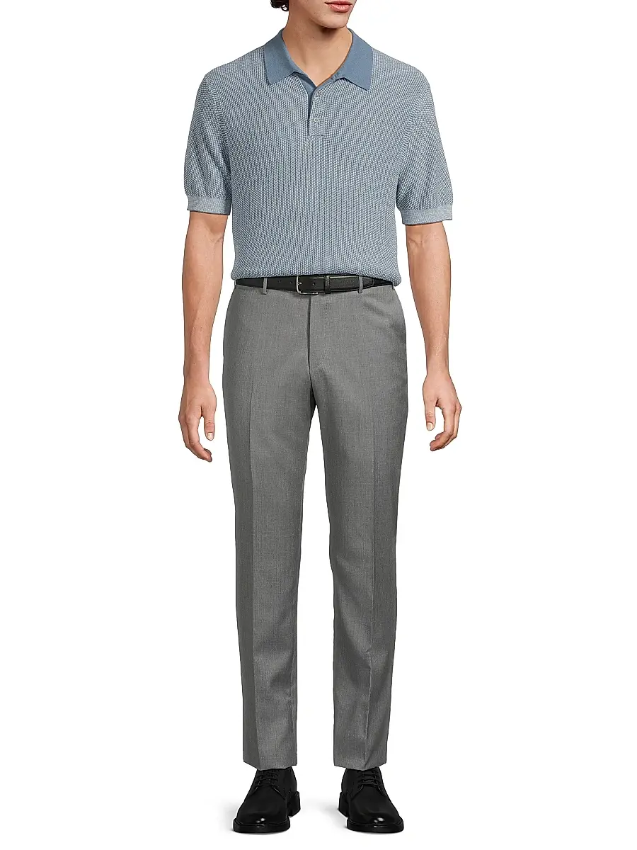 Vince Men's Textured Wool-Cotton-Blend Jacquard Polo Shirt | Thumbnail 2 Vince Men's Textured Wool-Cotton-Blend Jacquard Polo Shirt | Thumbnail 2