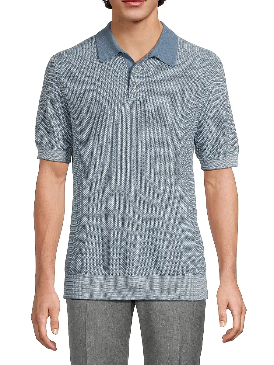 Vince Men's Textured Wool-Cotton-Blend Jacquard Polo Shirt | Thumbnail 3 Vince Men's Textured Wool-Cotton-Blend Jacquard Polo Shirt | Thumbnail 3