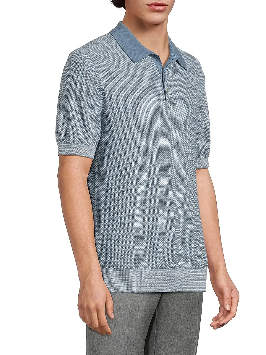 Vince Men's Textured Wool-Cotton-Blend Jacquard Polo Shirt | Thumbnail 4 Vince Men's Textured Wool-Cotton-Blend Jacquard Polo Shirt | Thumbnail 4