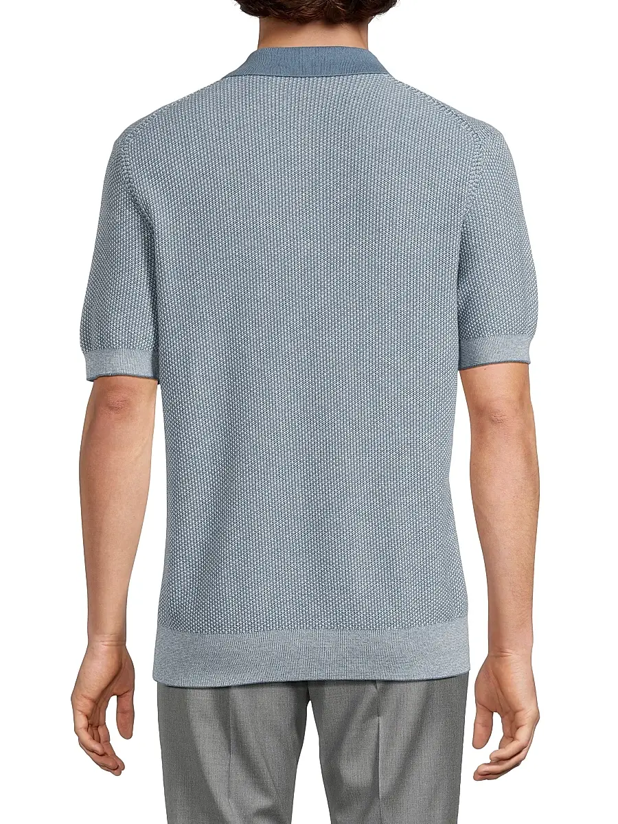 Vince Men's Textured Wool-Cotton-Blend Jacquard Polo Shirt | Thumbnail 5 Vince Men's Textured Wool-Cotton-Blend Jacquard Polo Shirt | Thumbnail 5