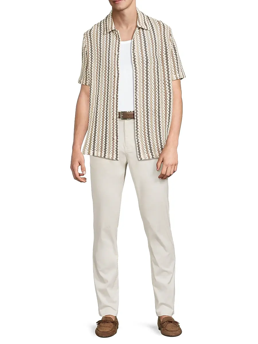 Vince Men's Striped Open-Weave Cotton-Blend Shirt | Thumbnail 2 Vince Men's Striped Open-Weave Cotton-Blend Shirt | Thumbnail 2