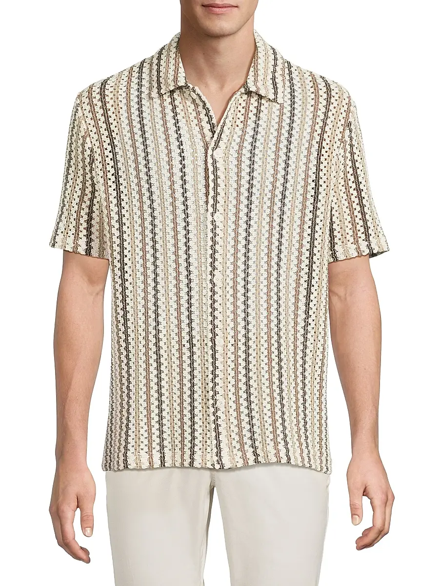 Vince Men's Striped Open-Weave Cotton-Blend Shirt | Thumbnail 3 Vince Men's Striped Open-Weave Cotton-Blend Shirt | Thumbnail 3