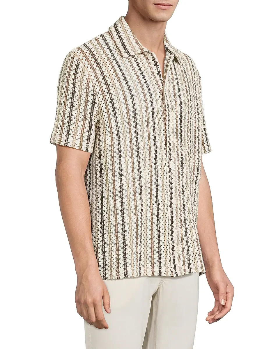 Vince Men's Striped Open-Weave Cotton-Blend Shirt | Thumbnail 4 Vince Men's Striped Open-Weave Cotton-Blend Shirt | Thumbnail 4