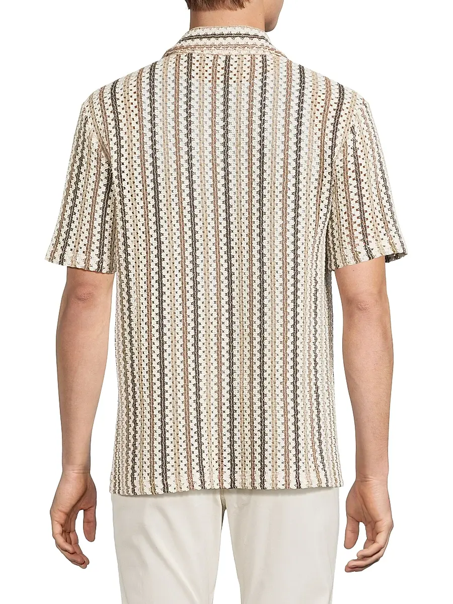 Vince Men's Striped Open-Weave Cotton-Blend Shirt | Thumbnail 5 Vince Men's Striped Open-Weave Cotton-Blend Shirt | Thumbnail 5