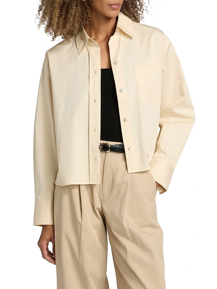 Vince Women's Boxy Cotton Crop Shirt | Thumbnail 3 Vince Women's Boxy Cotton Crop Shirt | Thumbnail 3