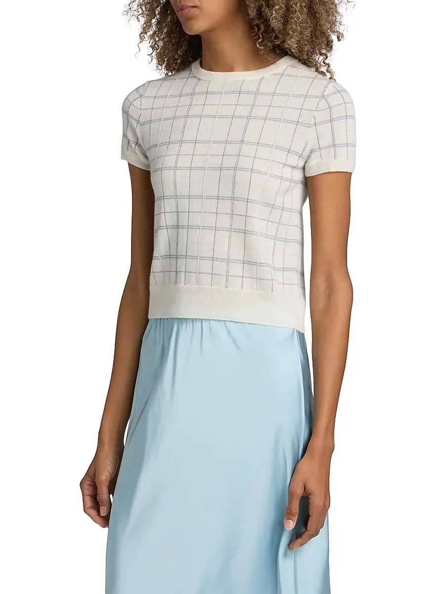 Vince Women's Plaid Crewneck Short-Sleeve Sweater | Thumbnail 4 Vince Women's Plaid Crewneck Short-Sleeve Sweater | Thumbnail 4