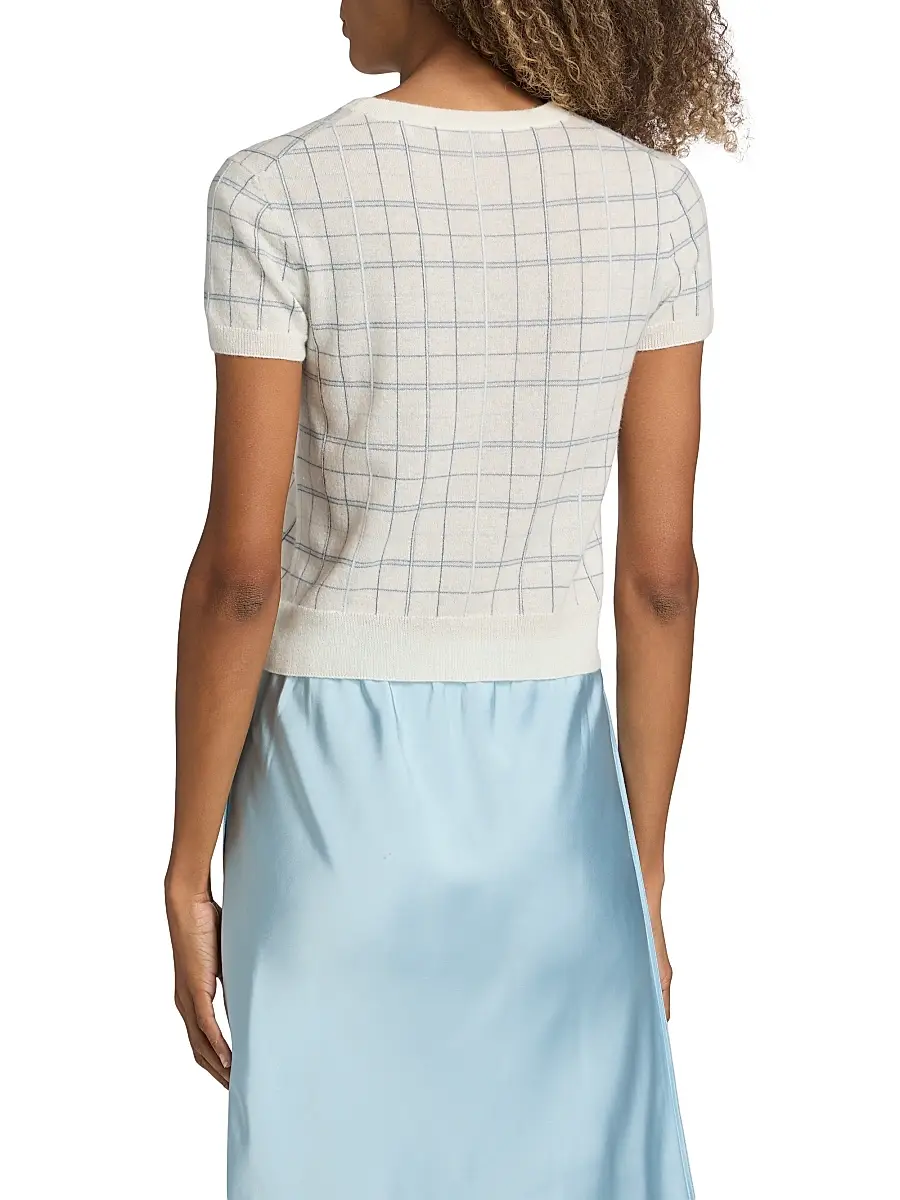 Vince Women's Plaid Crewneck Short-Sleeve Sweater | Thumbnail 5 Vince Women's Plaid Crewneck Short-Sleeve Sweater | Thumbnail 5