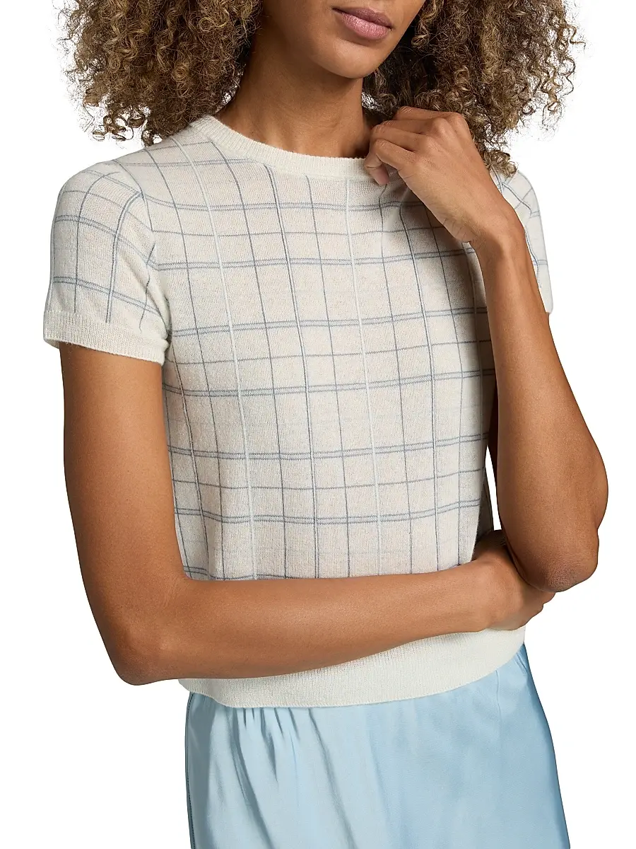 Vince Women's Plaid Crewneck Short-Sleeve Sweater | Thumbnail 6 Vince Women's Plaid Crewneck Short-Sleeve Sweater | Thumbnail 6