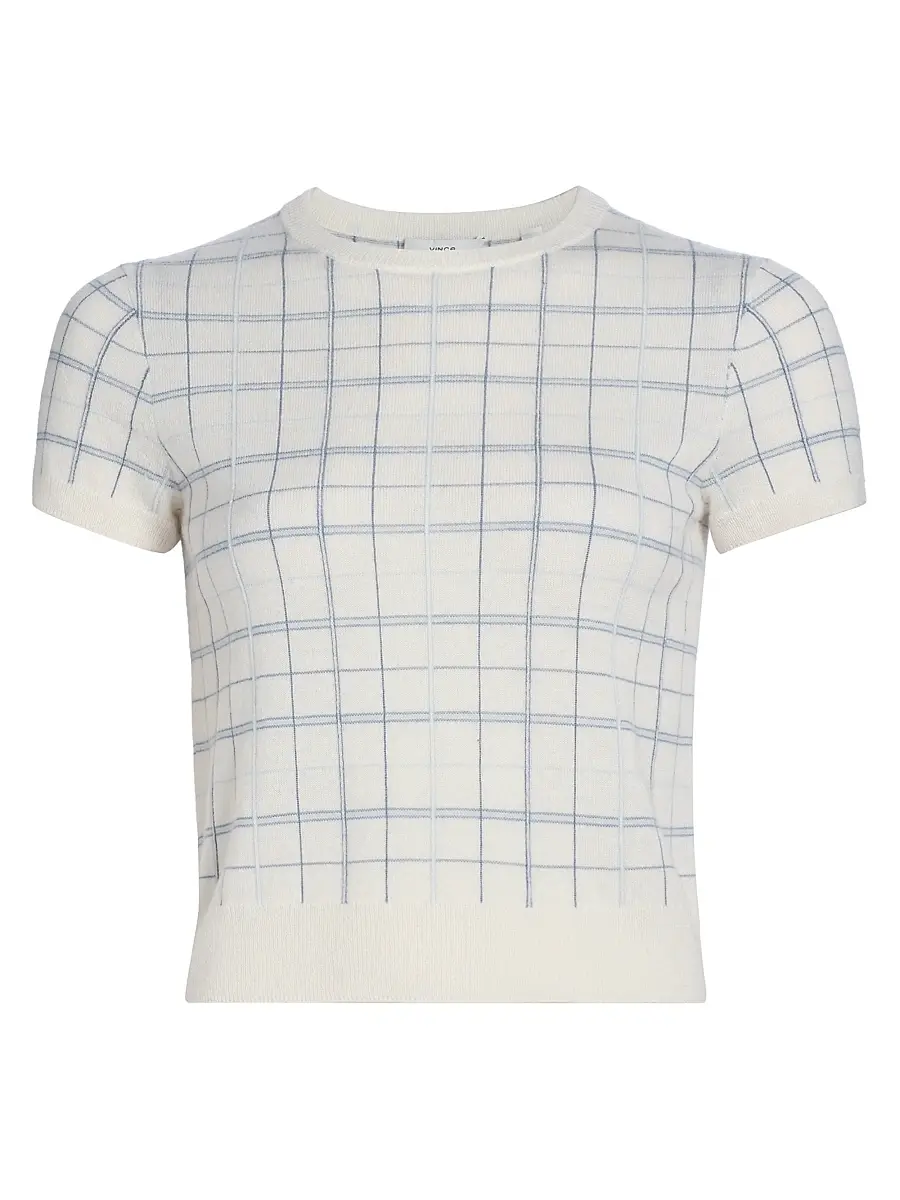Vince Women's Plaid Crewneck Short-Sleeve Sweater