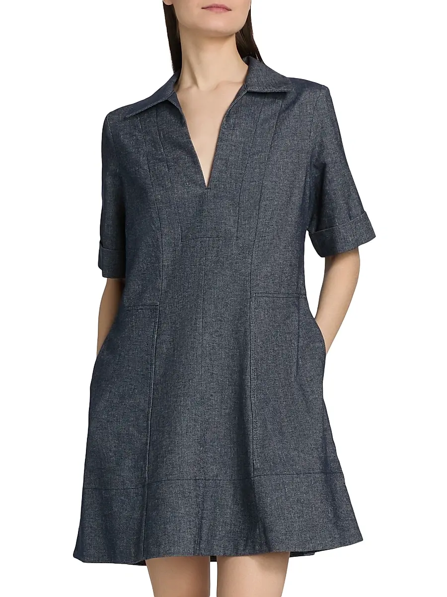 Vince Women's Chambray Cotton-Linen Minidress | Thumbnail 3 Vince Women's Chambray Cotton-Linen Minidress | Thumbnail 3