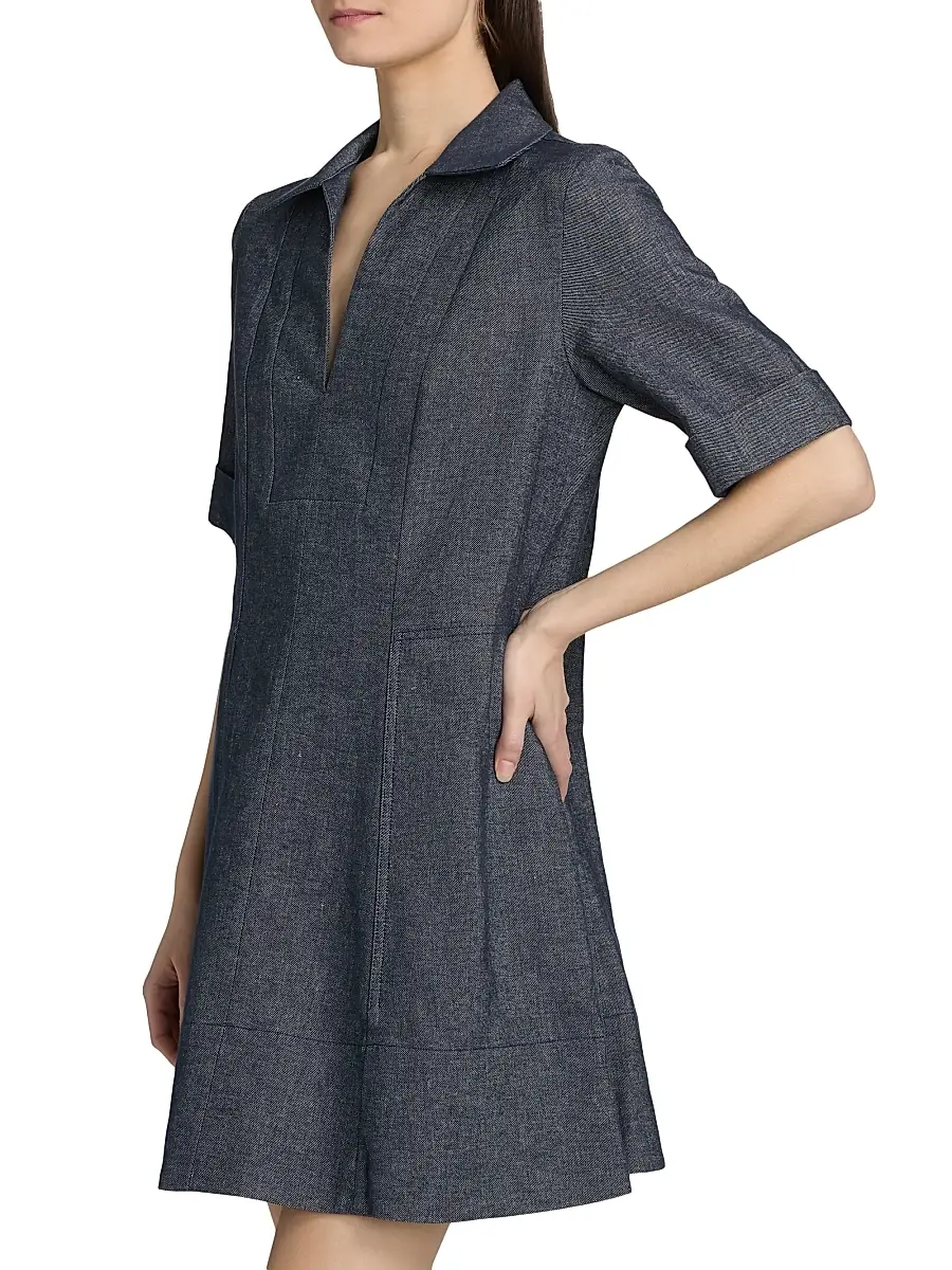 Vince Women's Chambray Cotton-Linen Minidress | Thumbnail 4 Vince Women's Chambray Cotton-Linen Minidress | Thumbnail 4