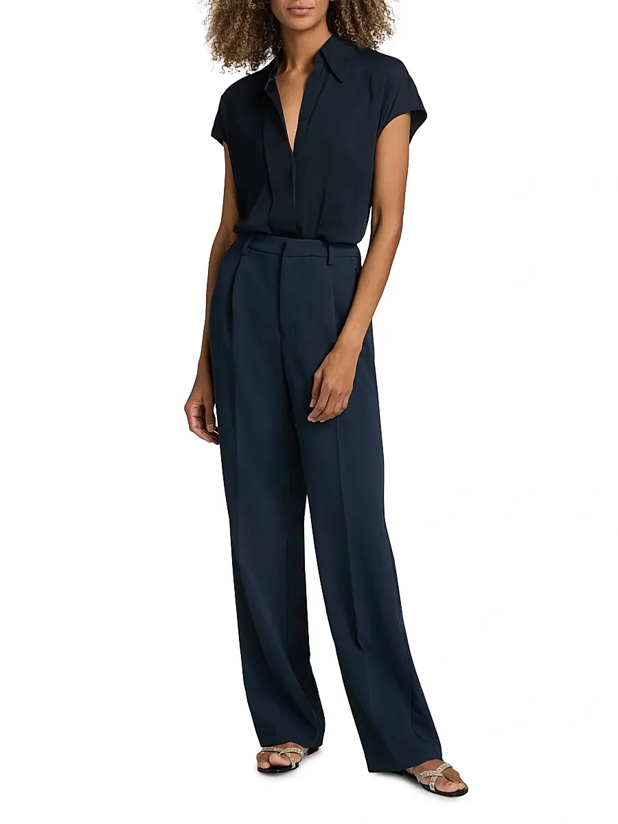 Vince Women's Hidden Placket Cap-Sleeve Blouse | Thumbnail 2 Vince Women's Hidden Placket Cap-Sleeve Blouse | Thumbnail 2